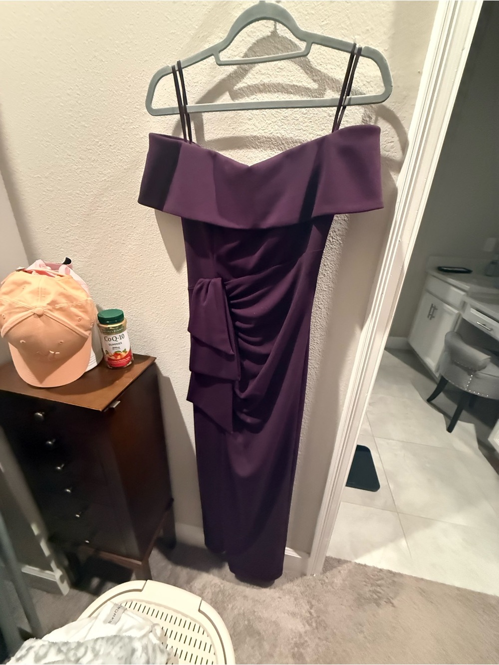 Xscape Off of the Shoulder Plum Evening Gown - Picture 7 of 8